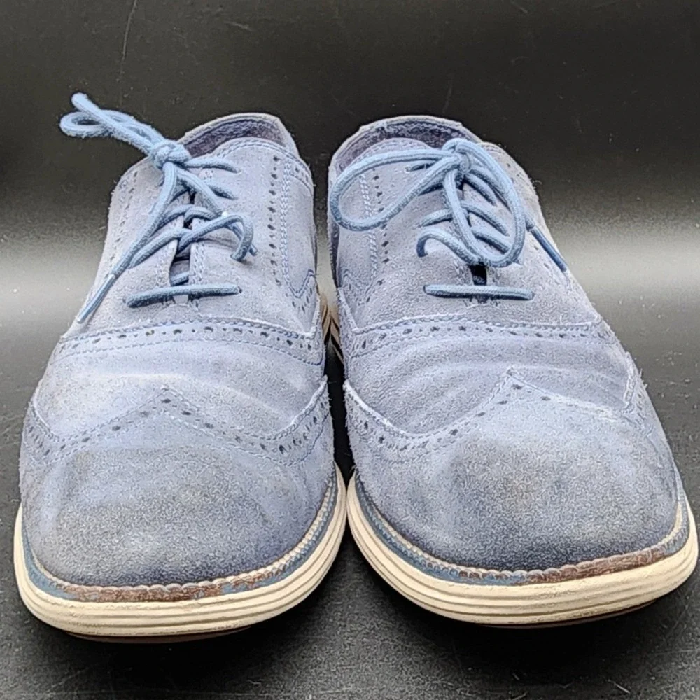 Cole Haan 11 W Blue Suede Wingtip Oxford Grand OS C24916 Business Casual Shoes